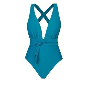 Cupshe Women's One Piece Swimsuit Deep V Neck Self Tied Belt Bathing Suit